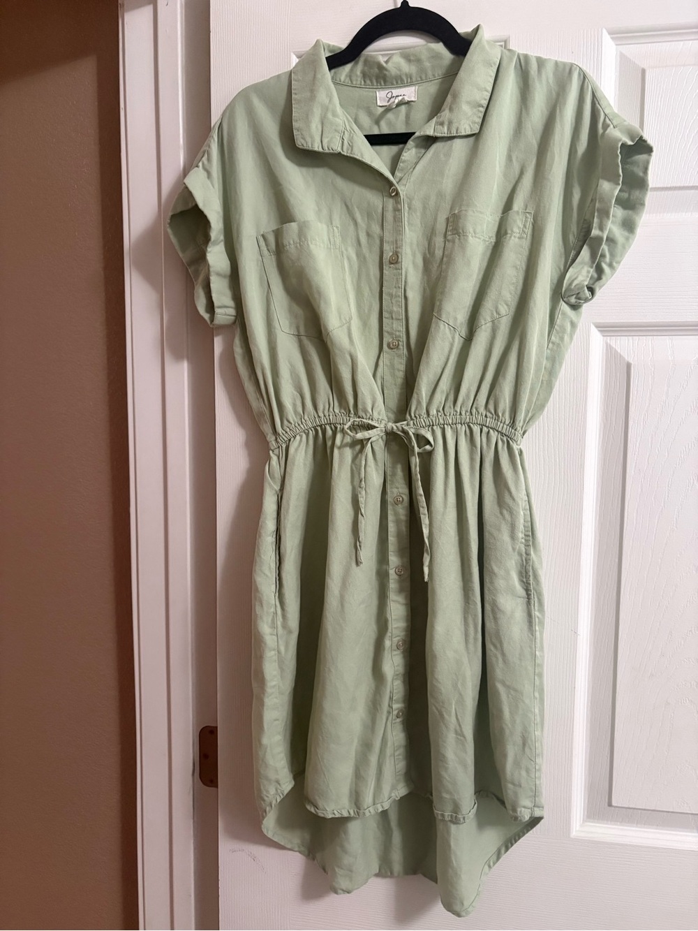 Japna 100% lyocell shirt dress button front belted collared pockets cottage L